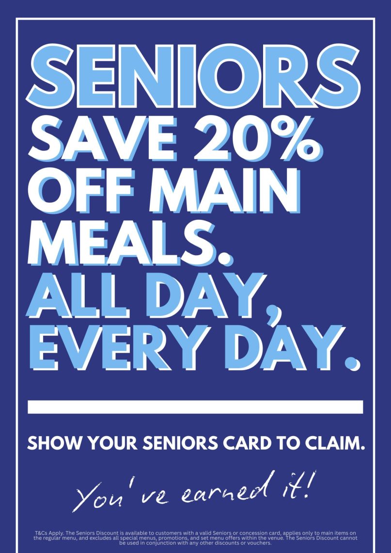 Enjoy our Seniors Discount all day, every day with our meals at The Hambledon Hotel