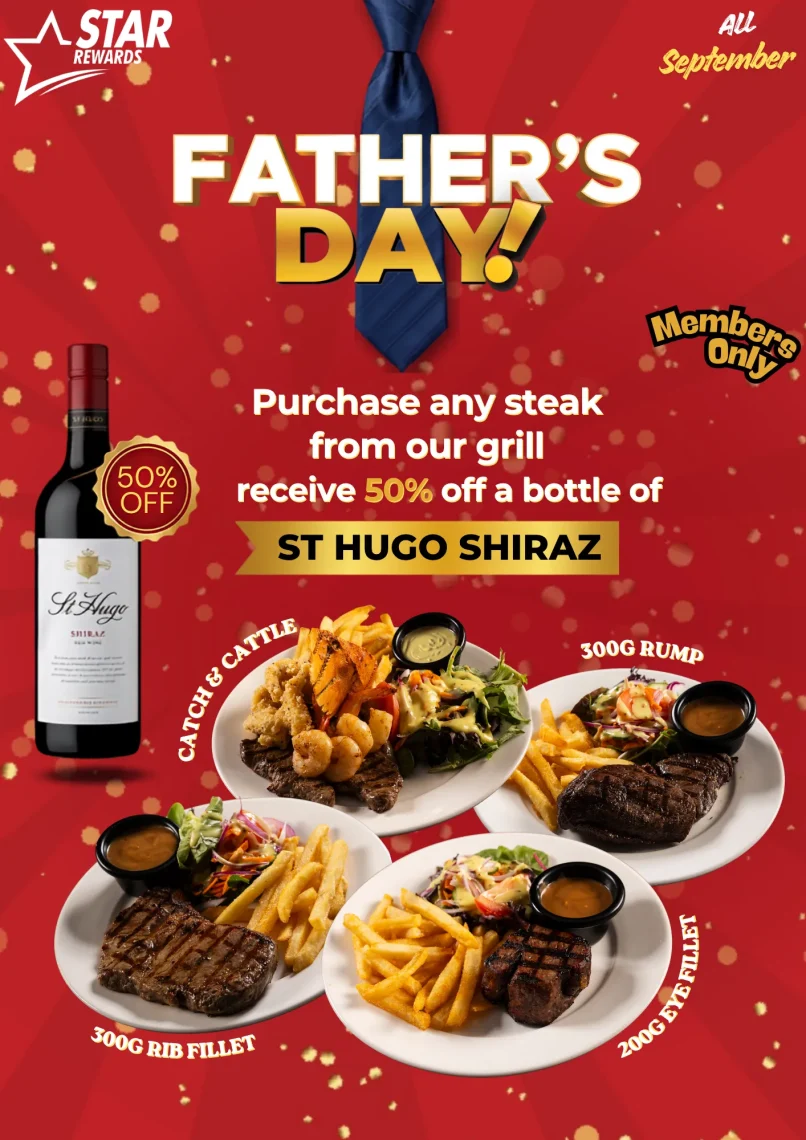 We’re celebrating a whole month dedicated to Dad this Father’s Month with a juicy steak and wine in venue.